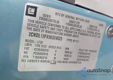 2008 Chevrolet Equinox Ls из США, поврежденный, VIN 2CNDL13FX86324523